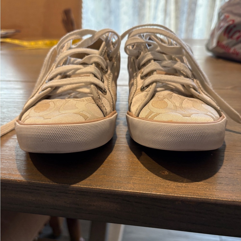 Coach Cream and Tan Patterned Sneakers - Picture 9 of 9